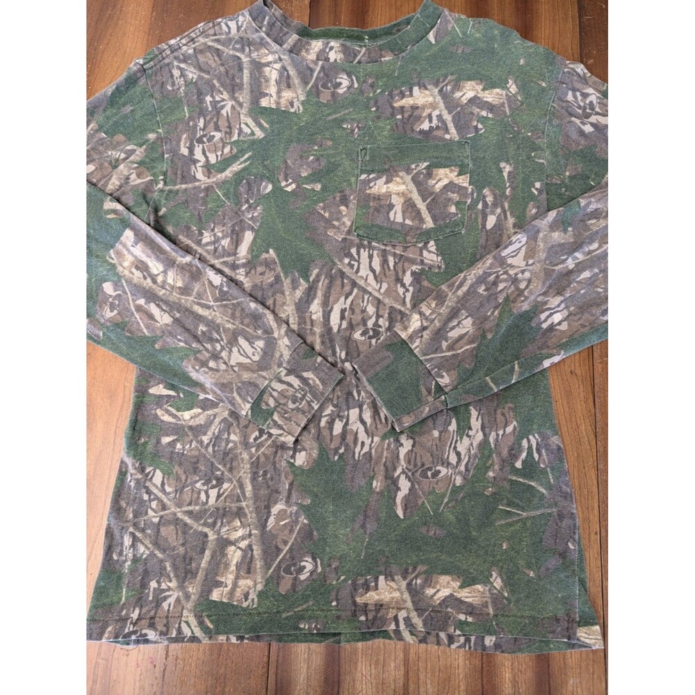 Vintage Mossy Oak Shirt Mens S Shadow Leaf Camo Hunting Long Sleeve Crewneck USA